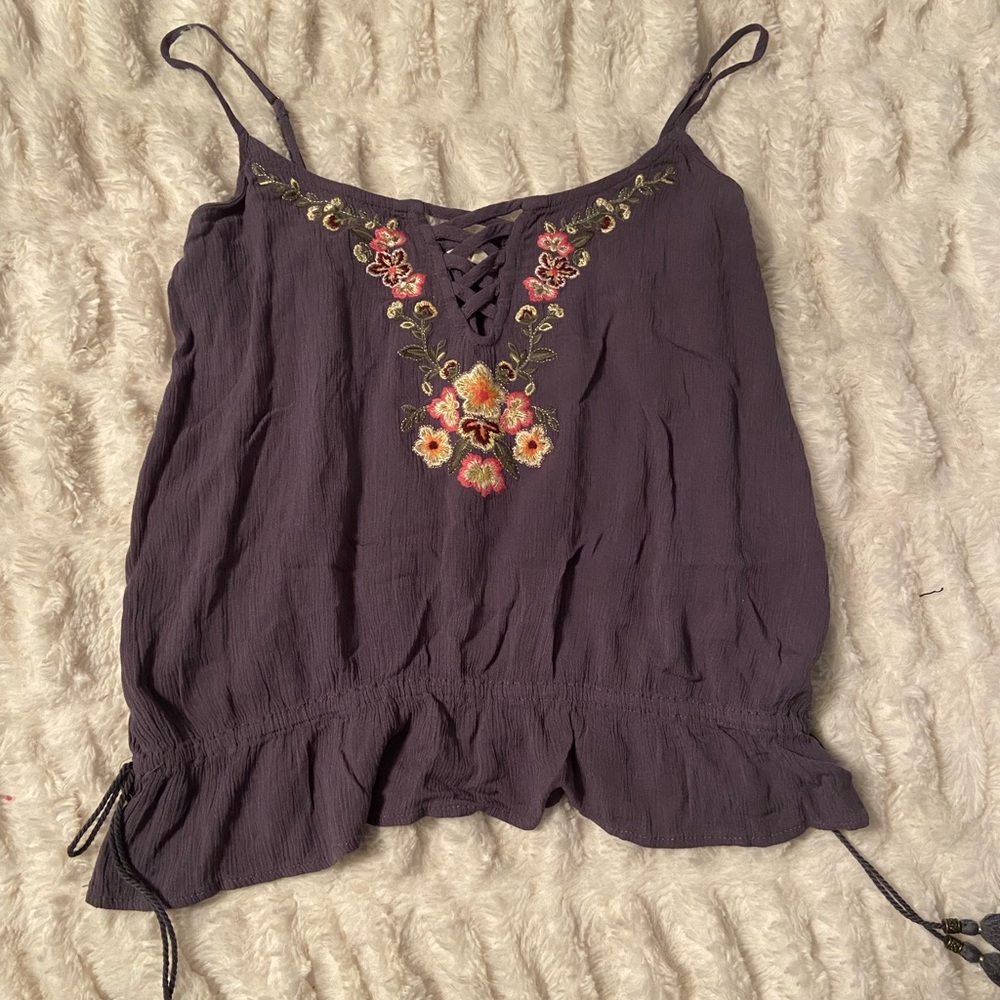 Floral embroidered tank